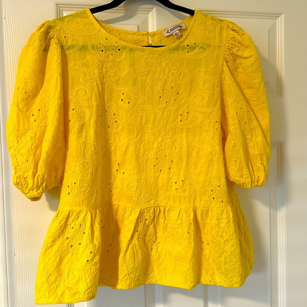 Nanette Lepore yellow eyelet blouse